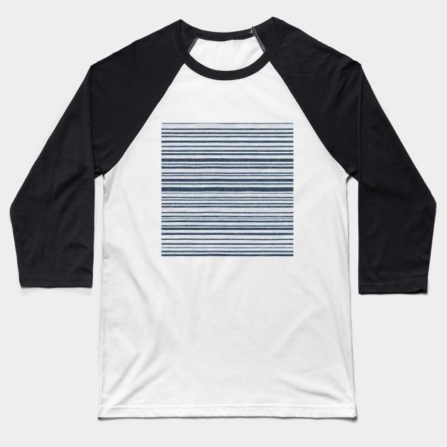 Regatta stripe on blue denim fabric textured Baseball T-Shirt by Anik Arts